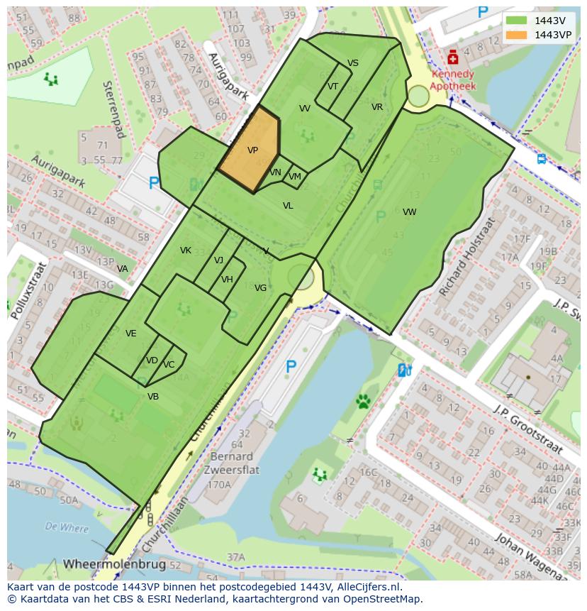 Afbeelding van het postcodegebied 1443 VP op de kaart.