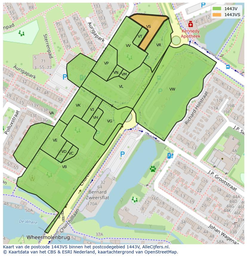 Afbeelding van het postcodegebied 1443 VS op de kaart.
