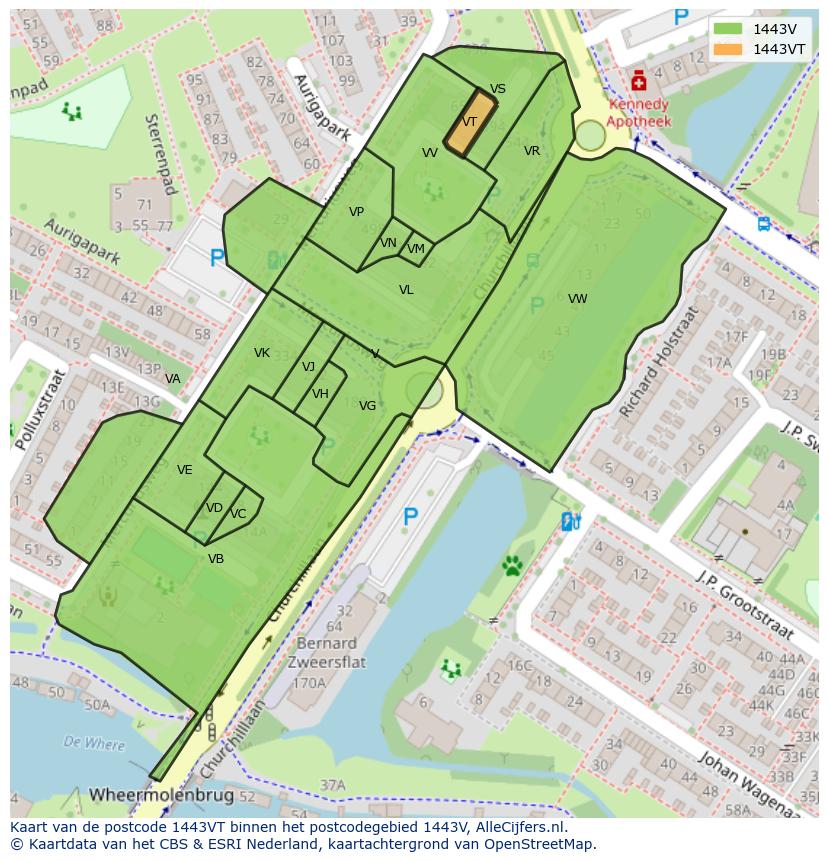 Afbeelding van het postcodegebied 1443 VT op de kaart.