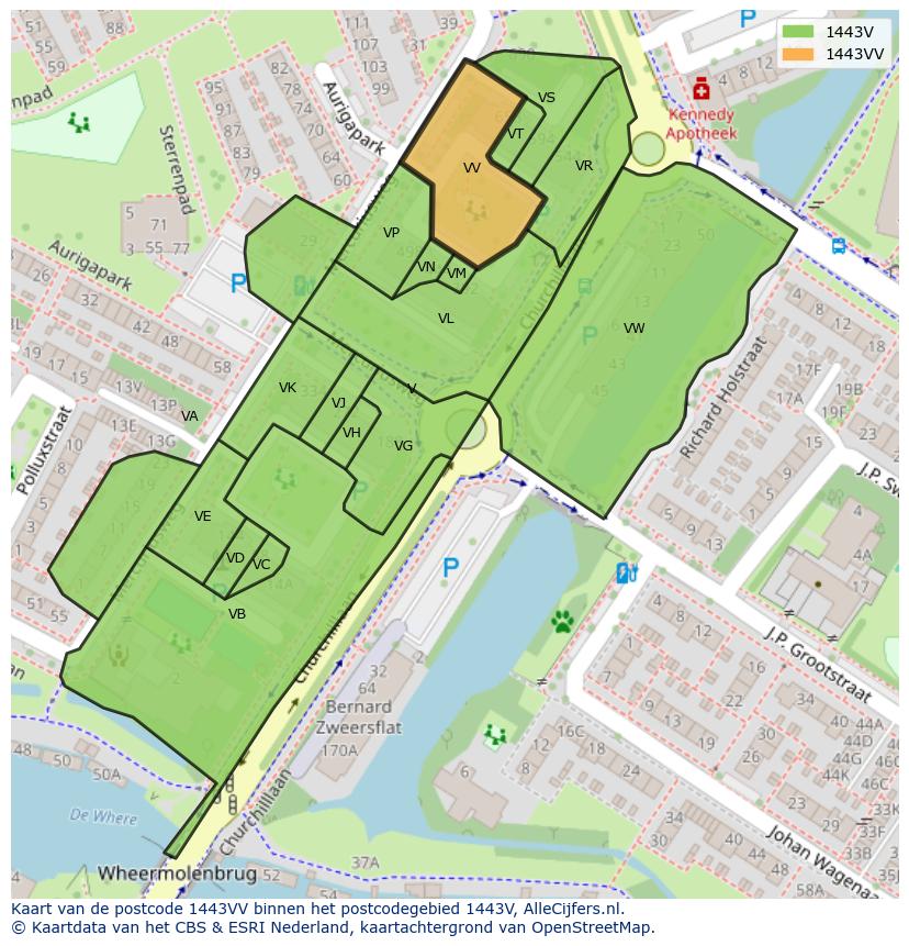 Afbeelding van het postcodegebied 1443 VV op de kaart.