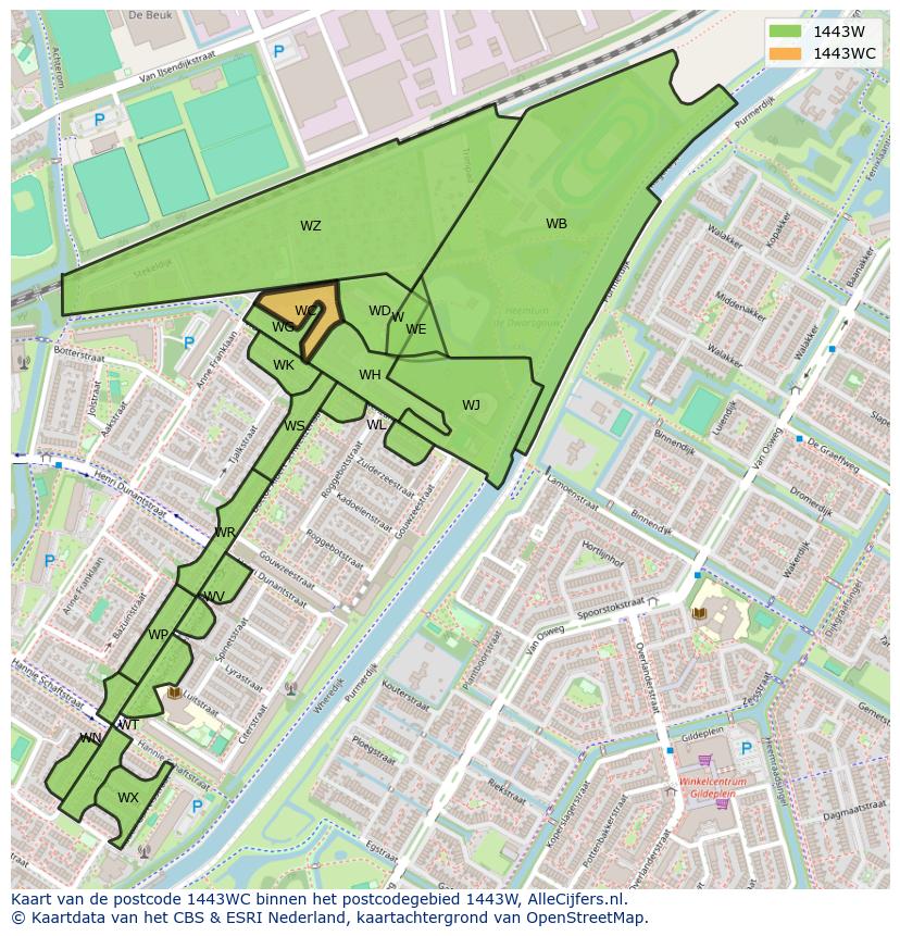 Afbeelding van het postcodegebied 1443 WC op de kaart.
