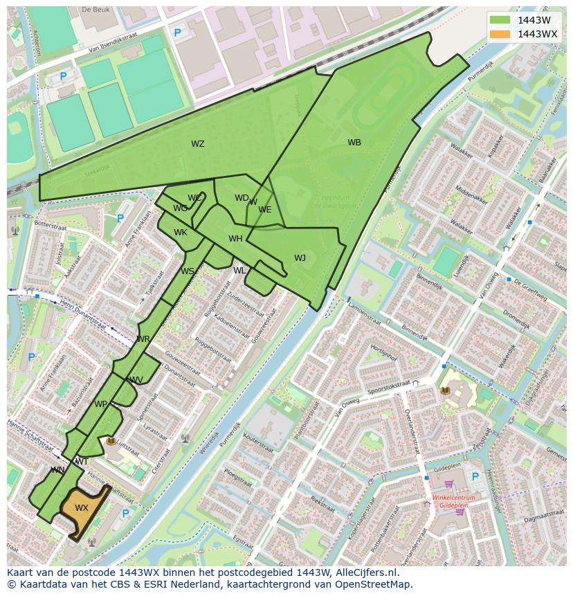 Afbeelding van het postcodegebied 1443 WX op de kaart.