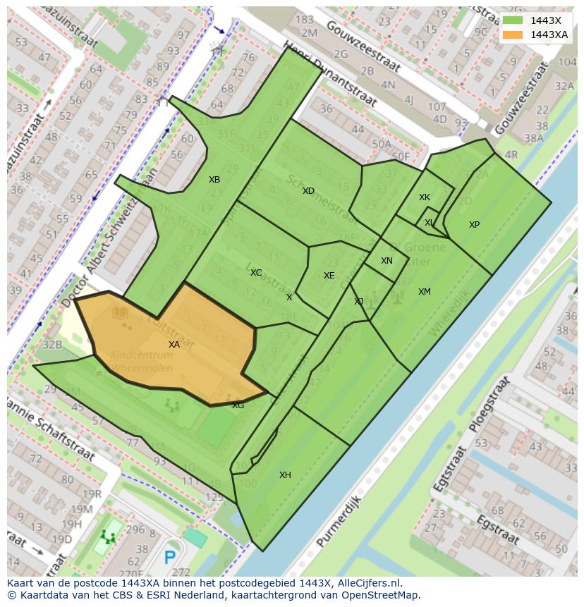 Afbeelding van het postcodegebied 1443 XA op de kaart.