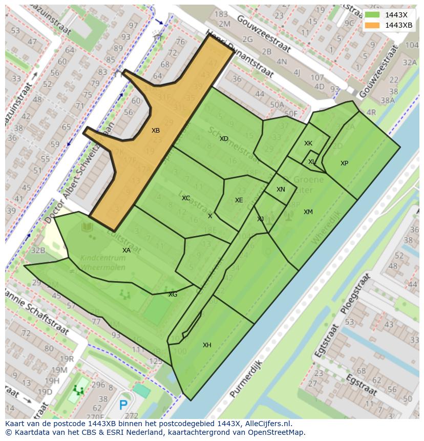 Afbeelding van het postcodegebied 1443 XB op de kaart.