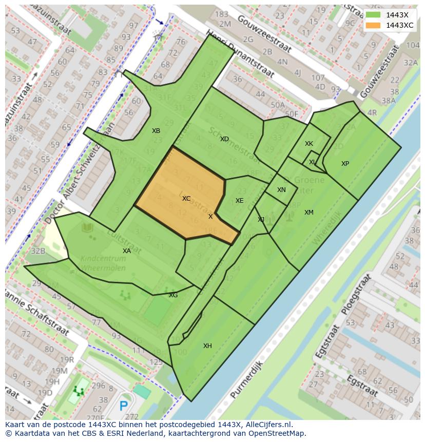 Afbeelding van het postcodegebied 1443 XC op de kaart.