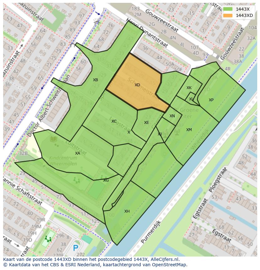 Afbeelding van het postcodegebied 1443 XD op de kaart.