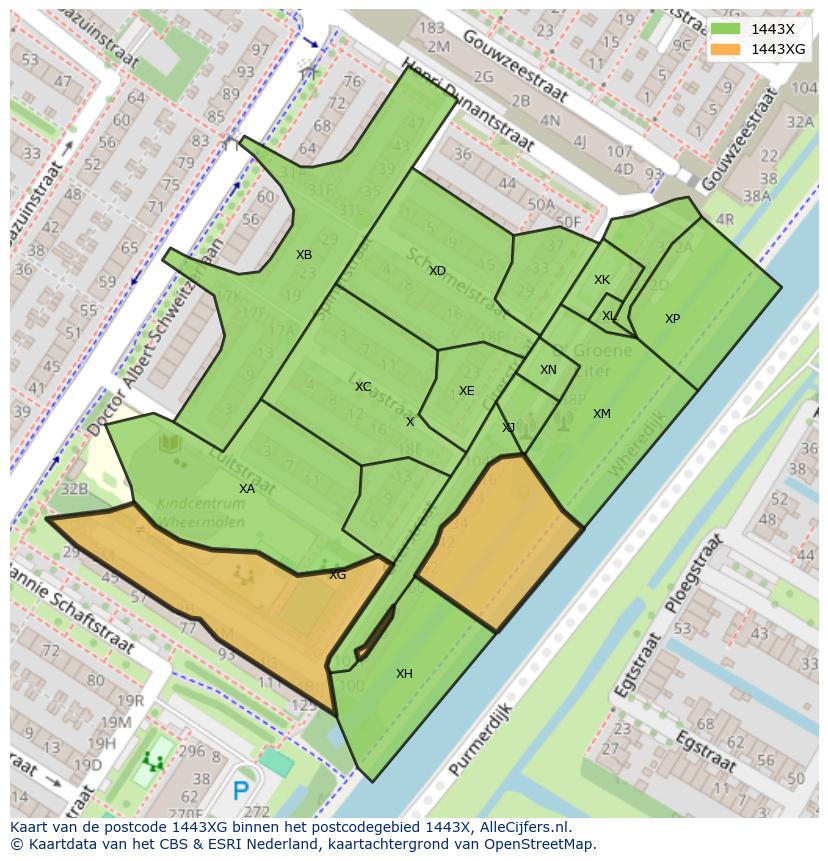 Afbeelding van het postcodegebied 1443 XG op de kaart.