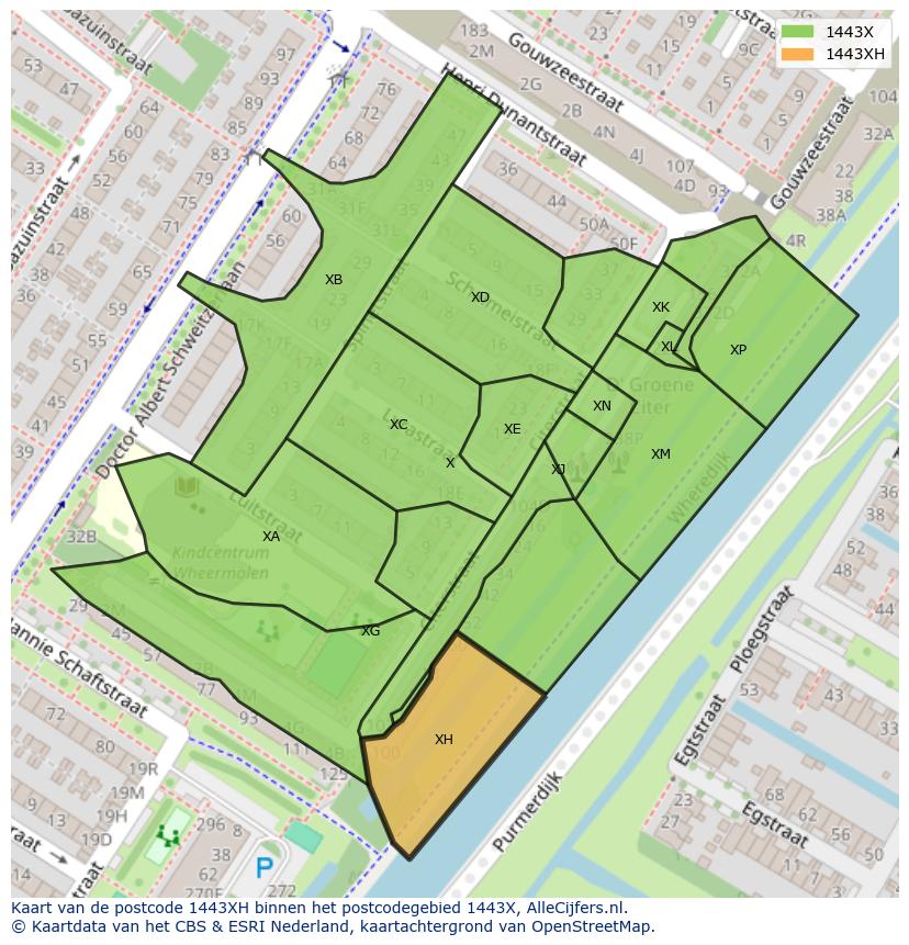 Afbeelding van het postcodegebied 1443 XH op de kaart.