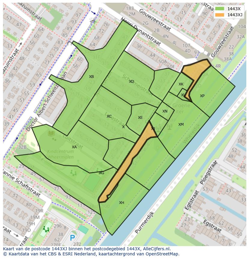 Afbeelding van het postcodegebied 1443 XJ op de kaart.