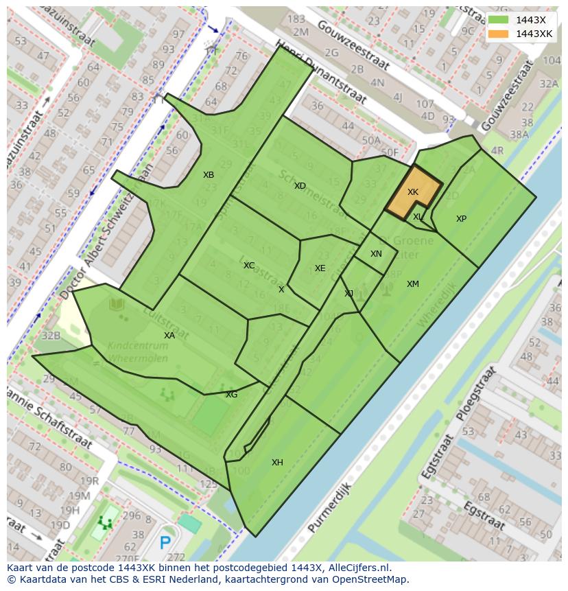Afbeelding van het postcodegebied 1443 XK op de kaart.