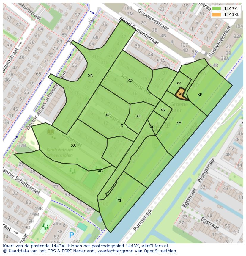 Afbeelding van het postcodegebied 1443 XL op de kaart.
