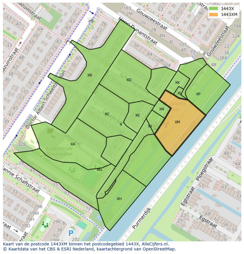 Afbeelding van het postcodegebied 1443 XM op de kaart.
