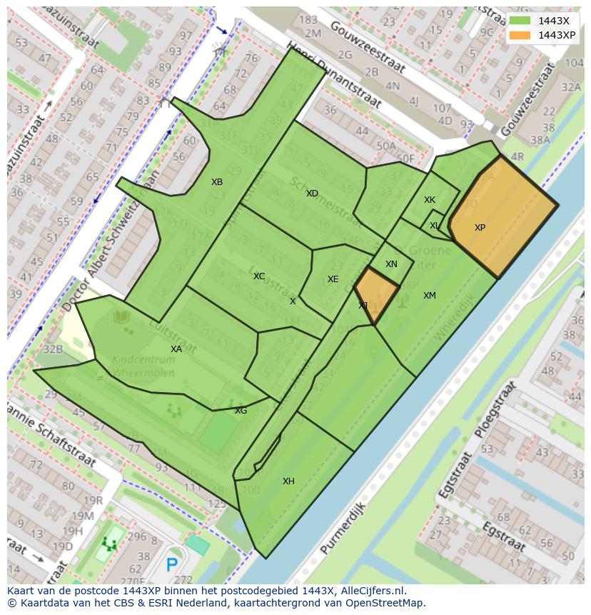 Afbeelding van het postcodegebied 1443 XP op de kaart.