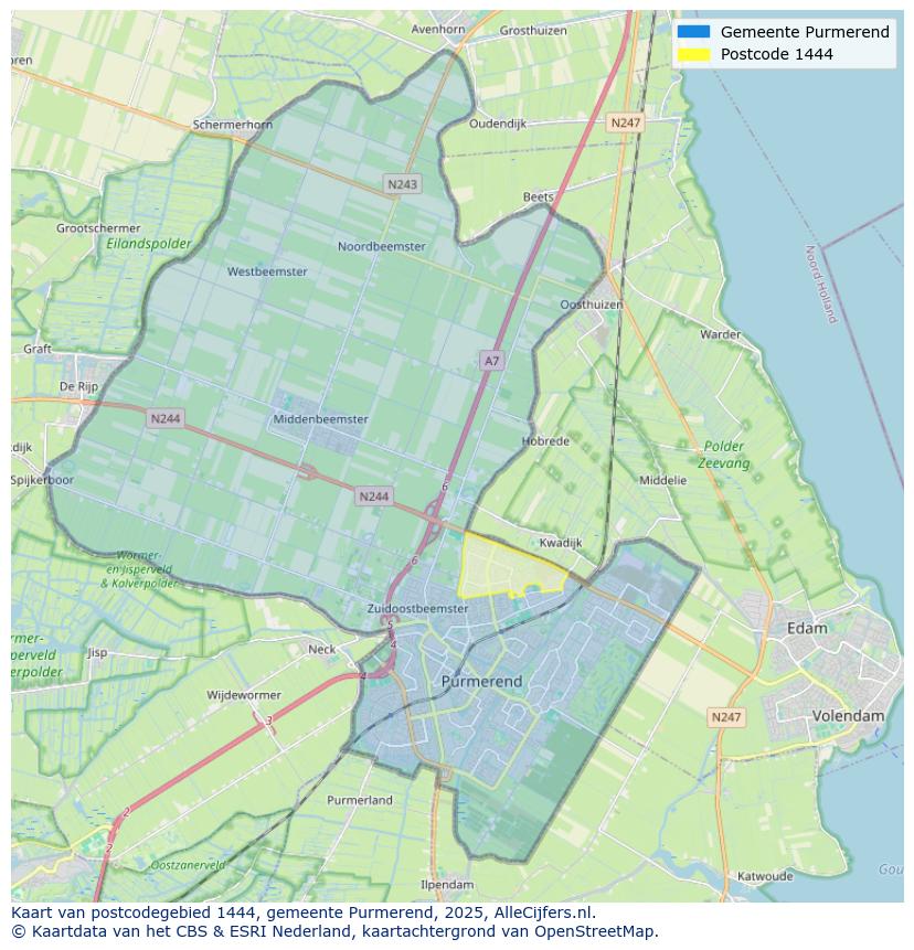 Afbeelding van het postcodegebied 1444 op de kaart.