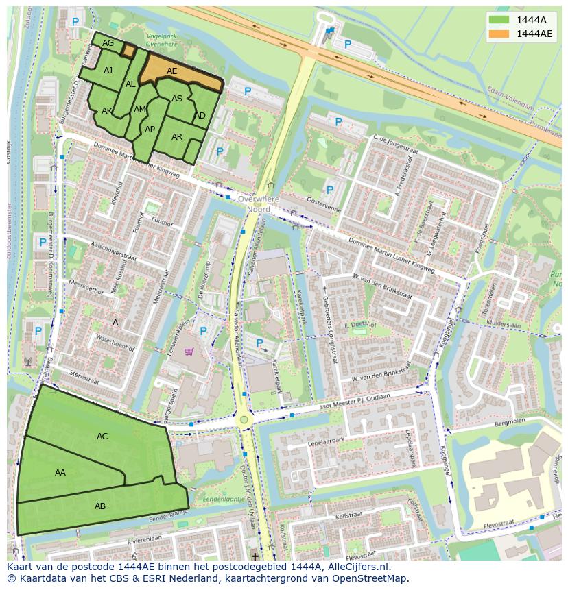 Afbeelding van het postcodegebied 1444 AE op de kaart.
