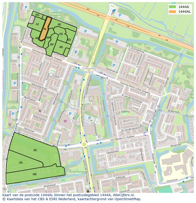 Afbeelding van het postcodegebied 1444 AL op de kaart.
