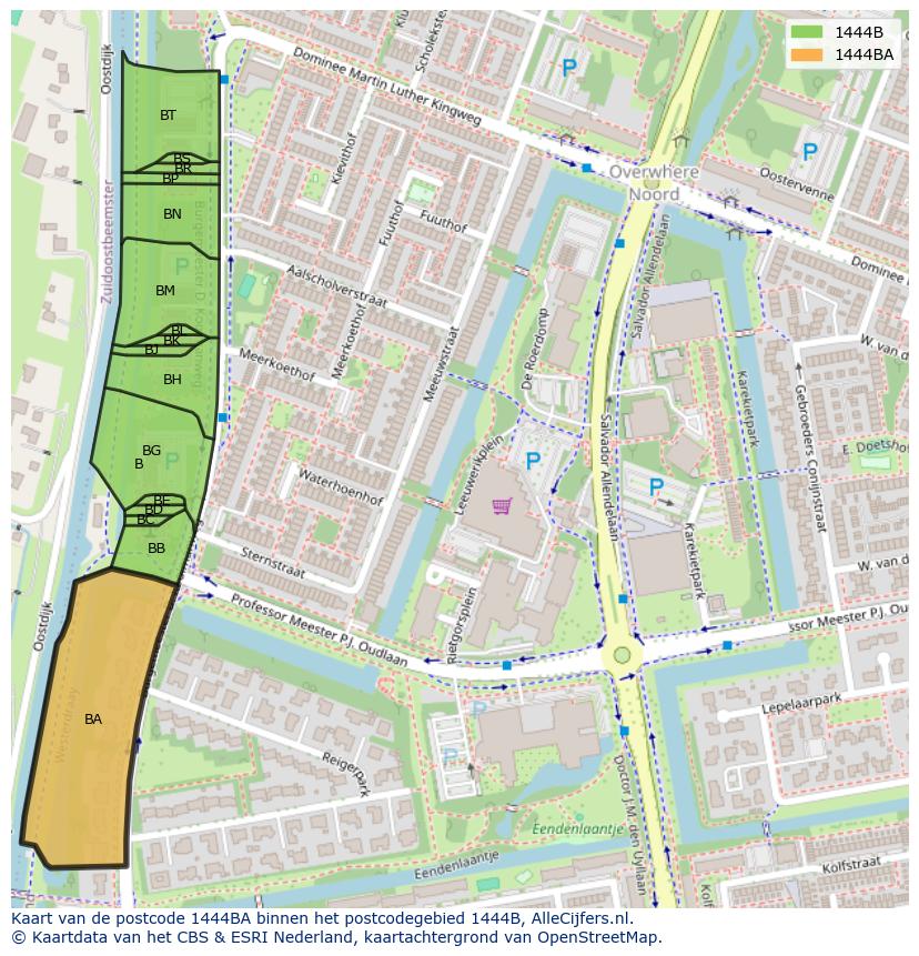 Afbeelding van het postcodegebied 1444 BA op de kaart.
