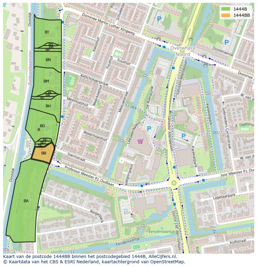 Afbeelding van het postcodegebied 1444 BB op de kaart.