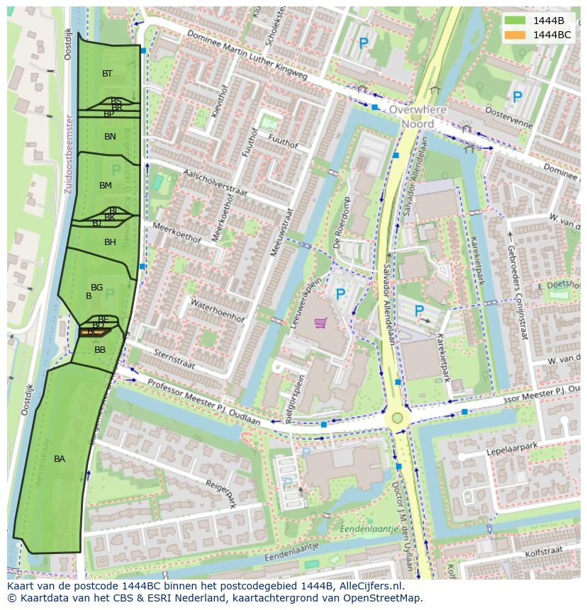Afbeelding van het postcodegebied 1444 BC op de kaart.