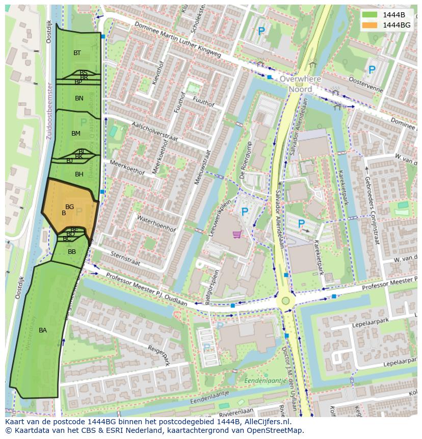Afbeelding van het postcodegebied 1444 BG op de kaart.