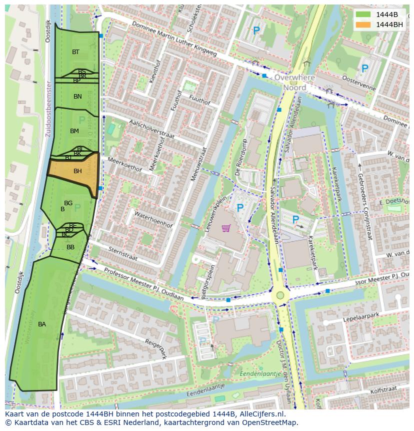 Afbeelding van het postcodegebied 1444 BH op de kaart.