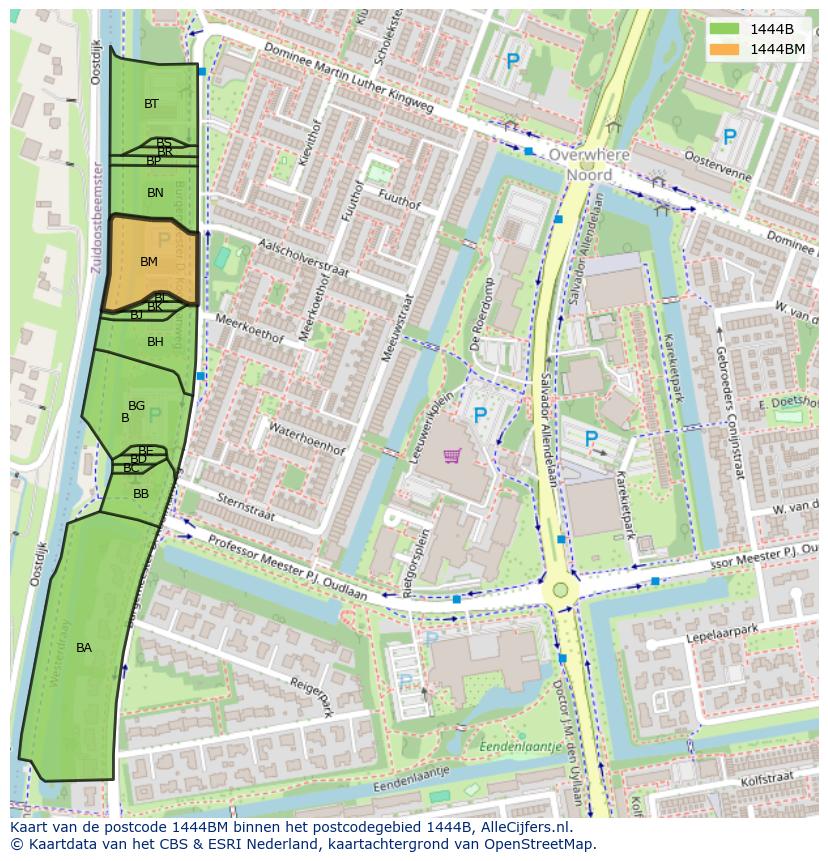 Afbeelding van het postcodegebied 1444 BM op de kaart.