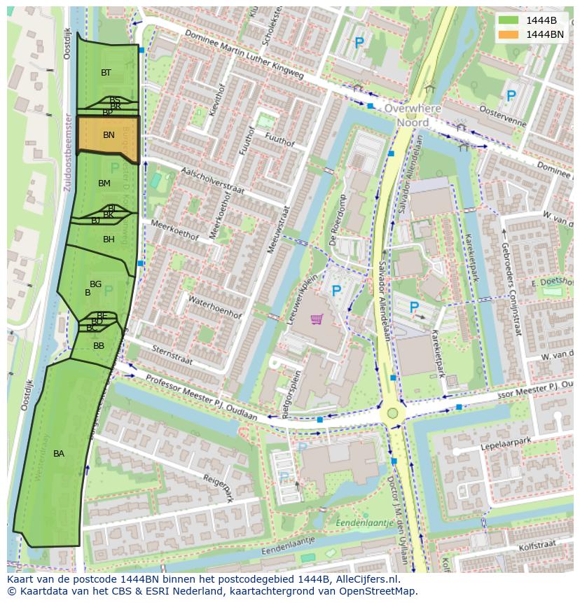 Afbeelding van het postcodegebied 1444 BN op de kaart.