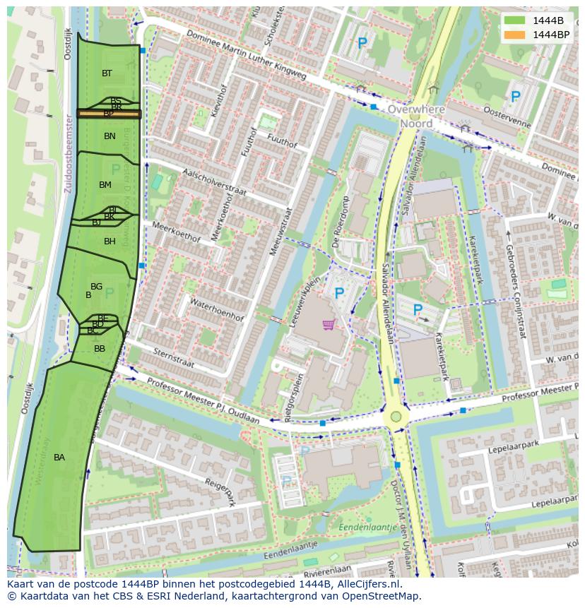 Afbeelding van het postcodegebied 1444 BP op de kaart.