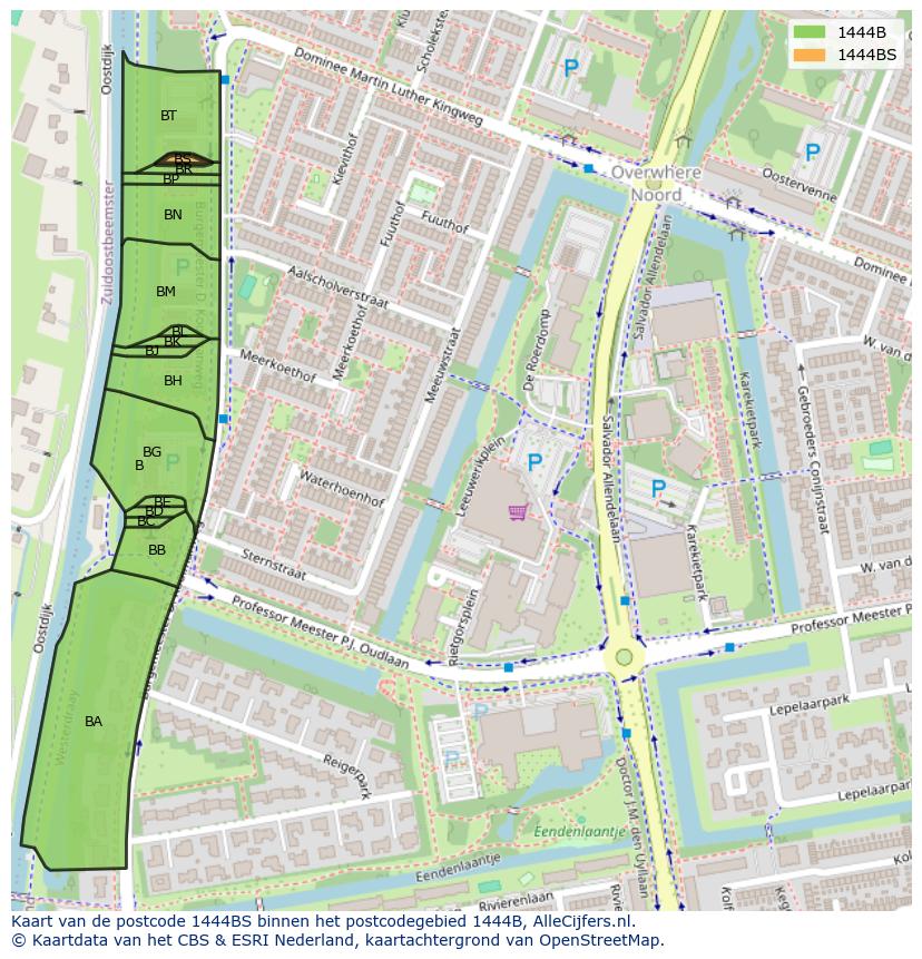 Afbeelding van het postcodegebied 1444 BS op de kaart.