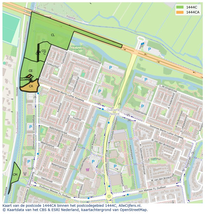 Afbeelding van het postcodegebied 1444 CA op de kaart.