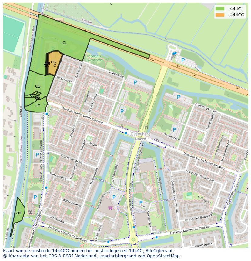 Afbeelding van het postcodegebied 1444 CG op de kaart.