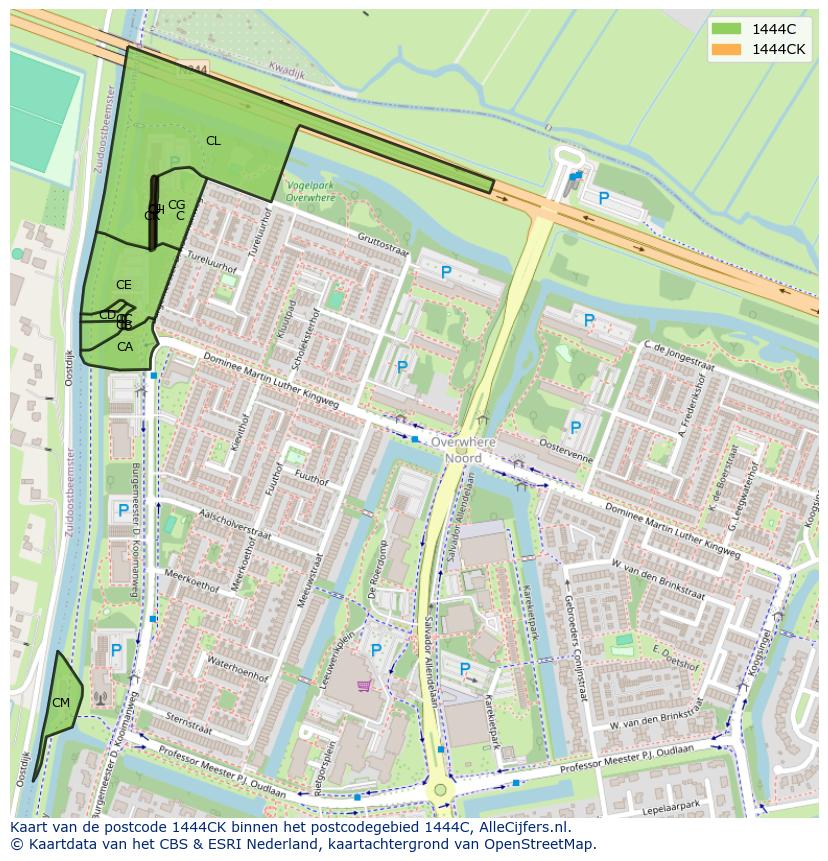 Afbeelding van het postcodegebied 1444 CK op de kaart.