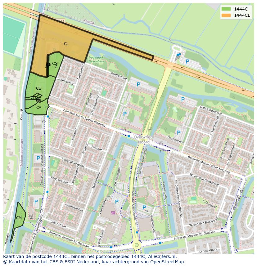 Afbeelding van het postcodegebied 1444 CL op de kaart.