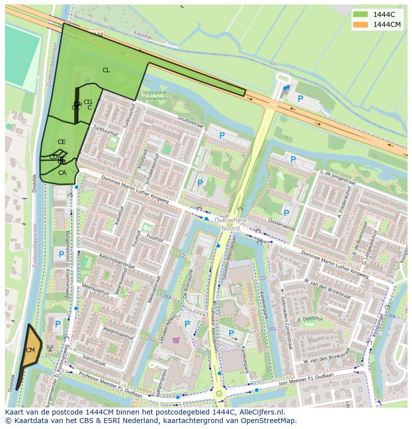 Afbeelding van het postcodegebied 1444 CM op de kaart.
