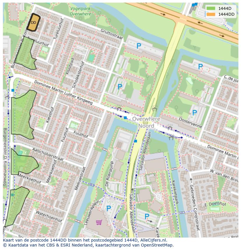 Afbeelding van het postcodegebied 1444 DD op de kaart.