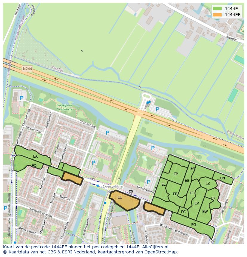 Afbeelding van het postcodegebied 1444 EE op de kaart.