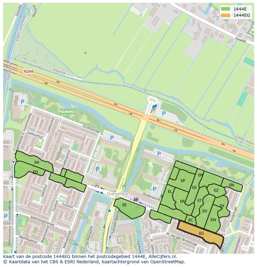 Afbeelding van het postcodegebied 1444 EG op de kaart.