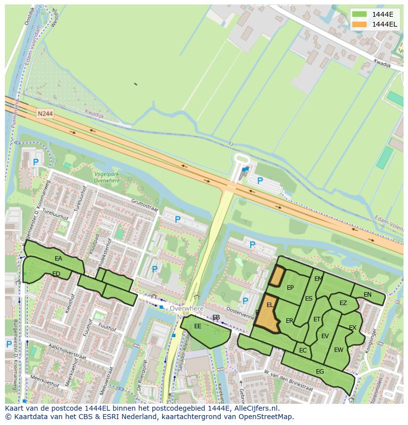 Afbeelding van het postcodegebied 1444 EL op de kaart.