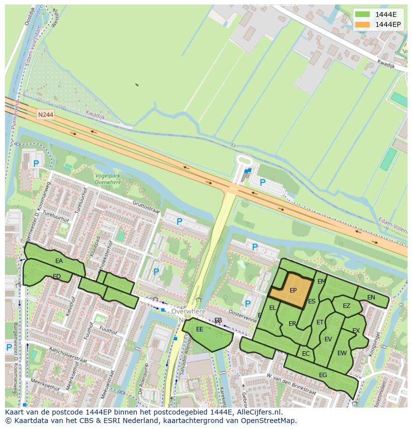 Afbeelding van het postcodegebied 1444 EP op de kaart.