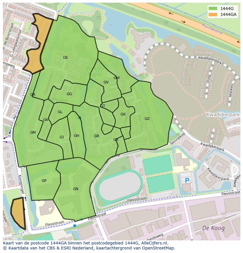 Afbeelding van het postcodegebied 1444 GA op de kaart.
