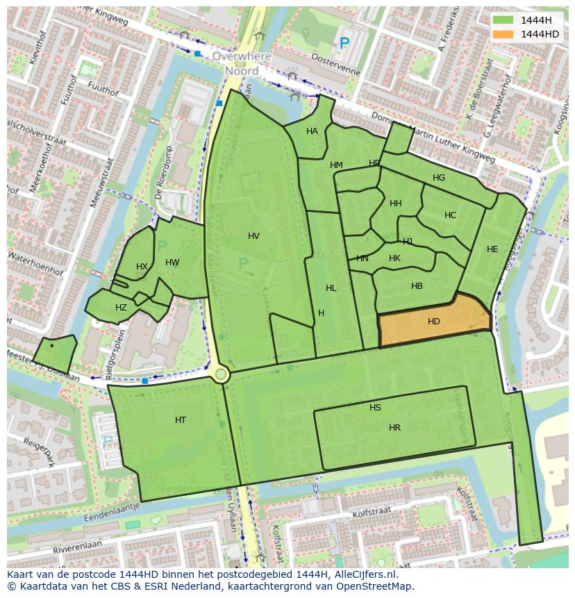 Afbeelding van het postcodegebied 1444 HD op de kaart.