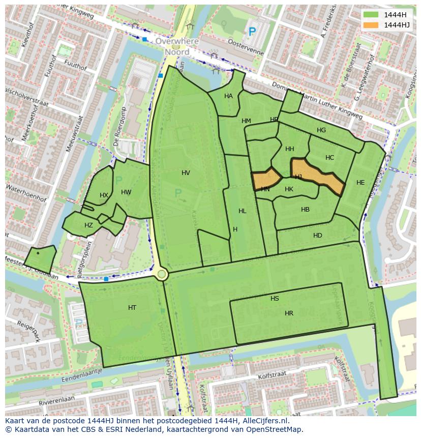 Afbeelding van het postcodegebied 1444 HJ op de kaart.