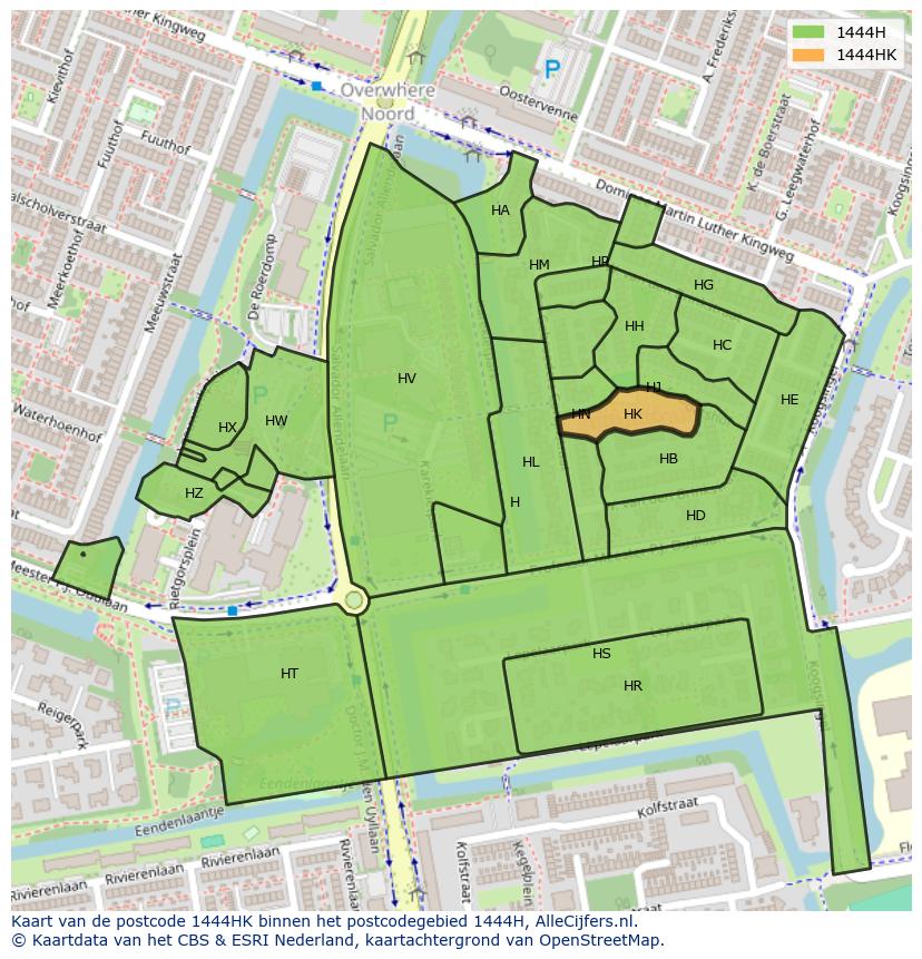 Afbeelding van het postcodegebied 1444 HK op de kaart.