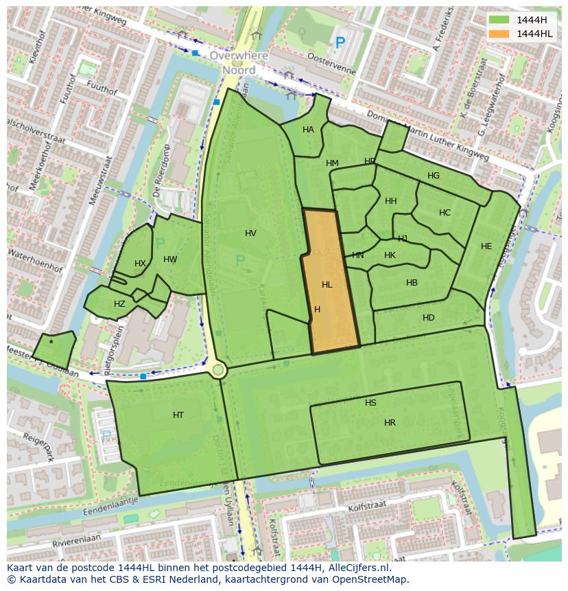 Afbeelding van het postcodegebied 1444 HL op de kaart.