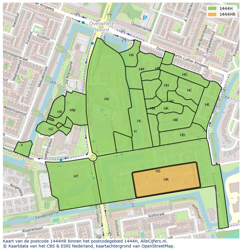 Afbeelding van het postcodegebied 1444 HR op de kaart.