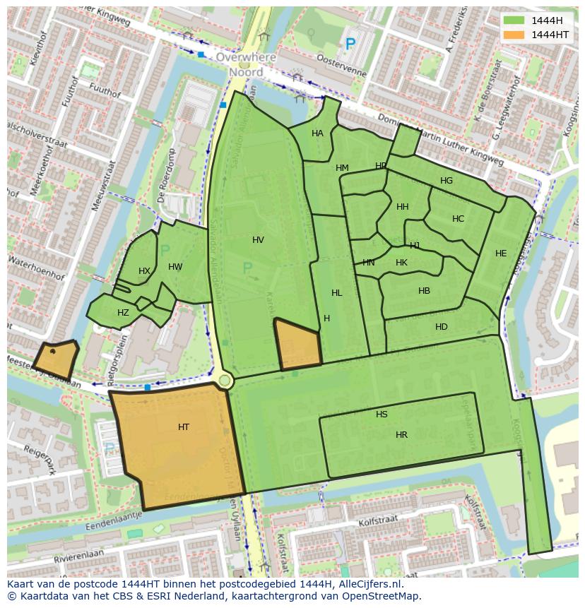 Afbeelding van het postcodegebied 1444 HT op de kaart.
