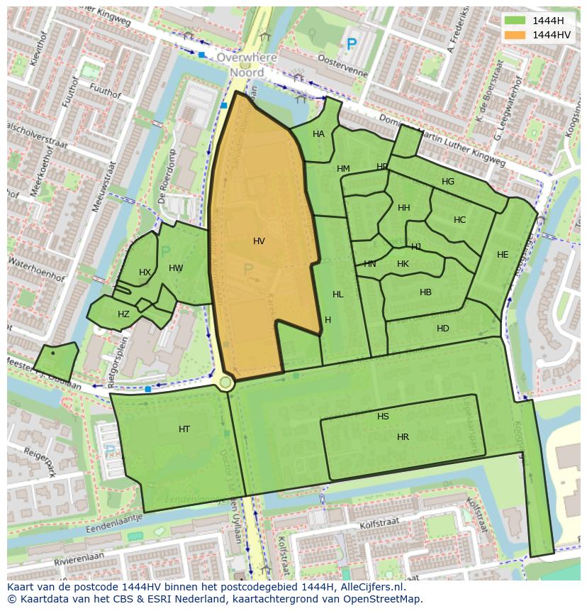Afbeelding van het postcodegebied 1444 HV op de kaart.