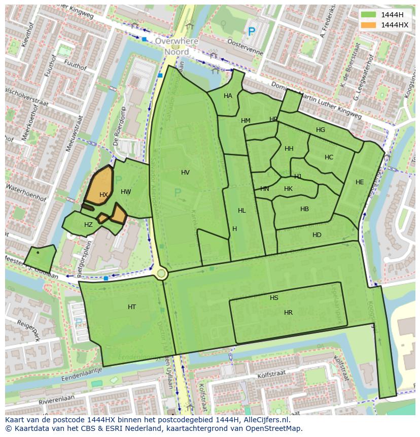 Afbeelding van het postcodegebied 1444 HX op de kaart.