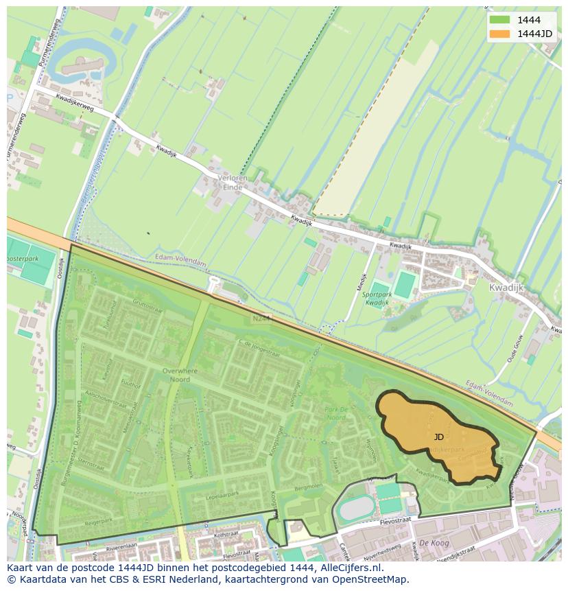 Afbeelding van het postcodegebied 1444 JD op de kaart.