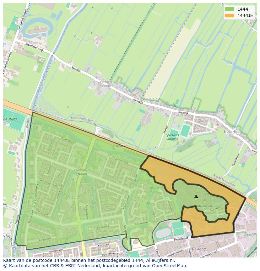 Afbeelding van het postcodegebied 1444 JE op de kaart.